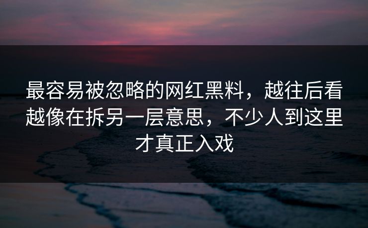 最容易被忽略的网红黑料，越往后看越像在拆另一层意思，不少人到这里才真正入戏