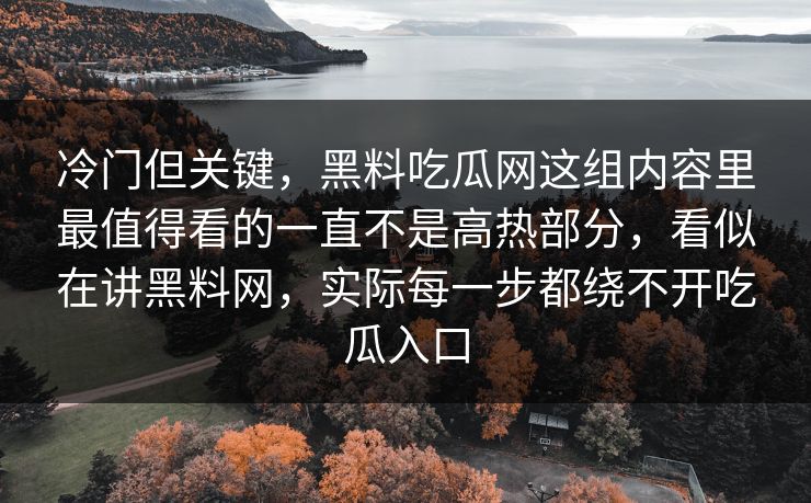 冷门但关键，黑料吃瓜网这组内容里最值得看的一直不是高热部分，看似在讲黑料网，实际每一步都绕不开吃瓜入口