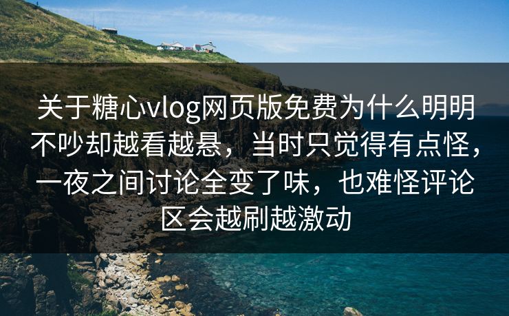 关于糖心vlog网页版免费为什么明明不吵却越看越悬，当时只觉得有点怪，一夜之间讨论全变了味，也难怪评论区会越刷越激动