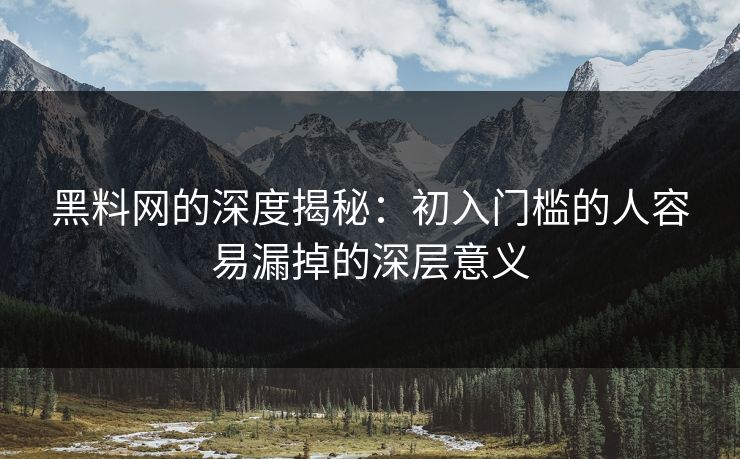 黑料网的深度揭秘：初入门槛的人容易漏掉的深层意义